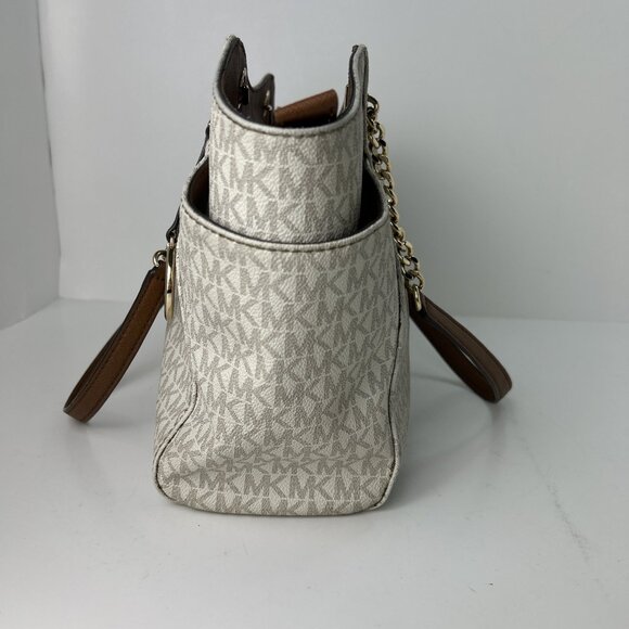 Michael Kors Jet Set Travel Large Chain Shoulder Tote Vanilla MK Signature *read - Picture 5 of 16